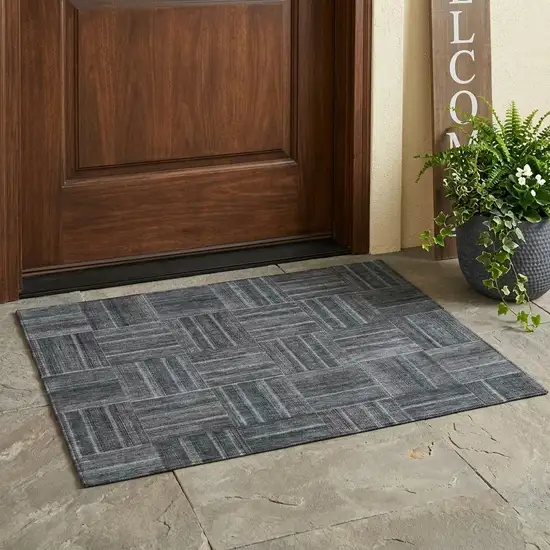 Gray And Graphite Geometric Washable Indoor Outdoor Area Rug Photo 1