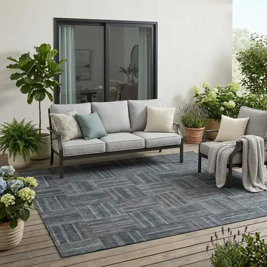 Gray And Graphite Geometric Washable Indoor Outdoor Area Rug Photo 1