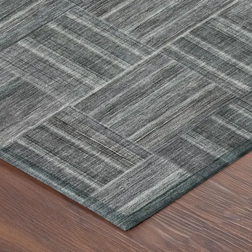 Gray And Graphite Geometric Washable Indoor Outdoor Area Rug Photo 3