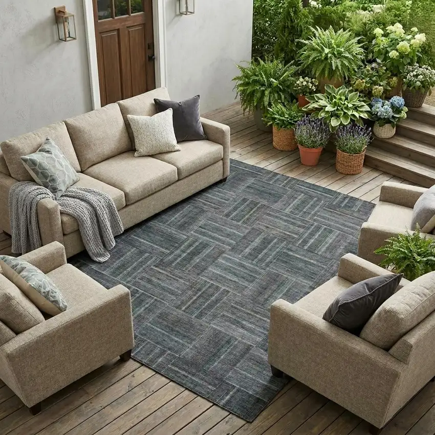 Gray And Graphite Geometric Washable Indoor Outdoor Area Rug Photo 1