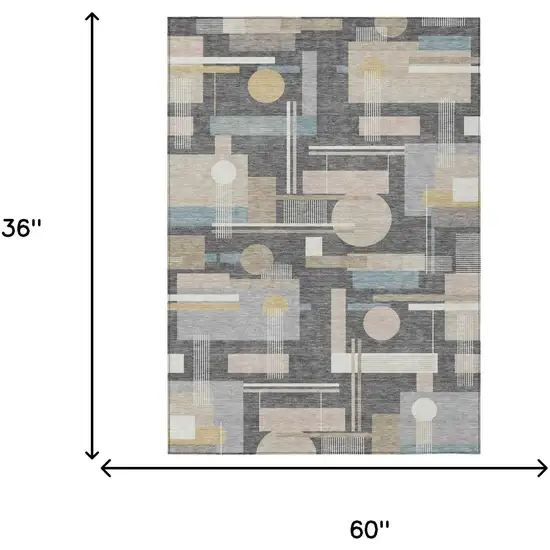 Gray And Graphite Geometric Washable Indoor Outdoor Area Rug Photo 5