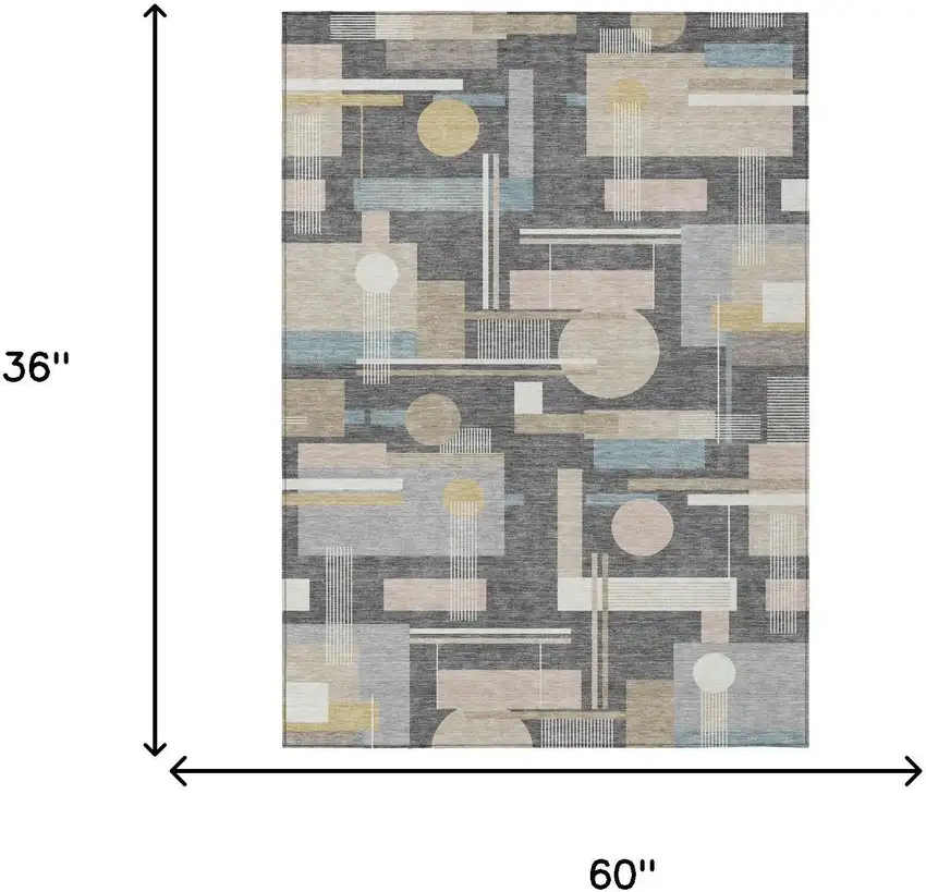 Gray And Graphite Geometric Washable Indoor Outdoor Area Rug Photo 5
