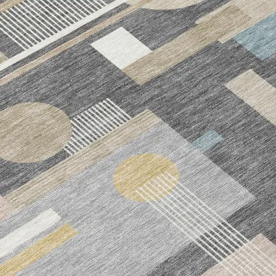 Gray And Graphite Geometric Washable Indoor Outdoor Area Rug Photo 4