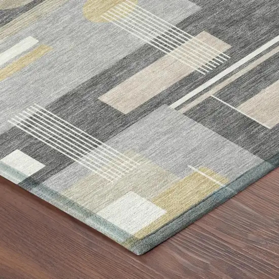 Gray And Graphite Geometric Washable Indoor Outdoor Area Rug Photo 3