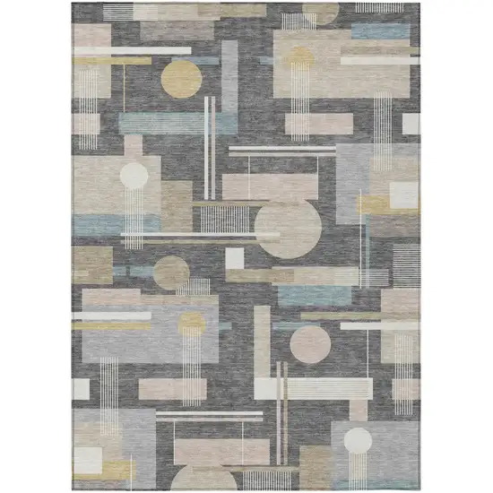 Gray And Graphite Geometric Washable Indoor Outdoor Area Rug Photo 2