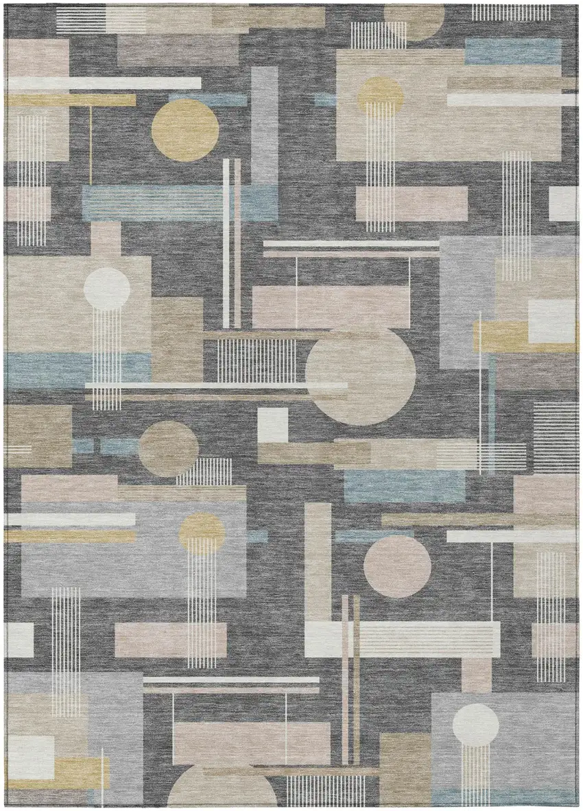 Gray And Graphite Geometric Washable Indoor Outdoor Area Rug Photo 2