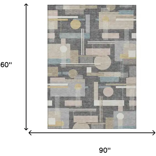 Gray And Graphite Geometric Washable Indoor Outdoor Area Rug Photo 5