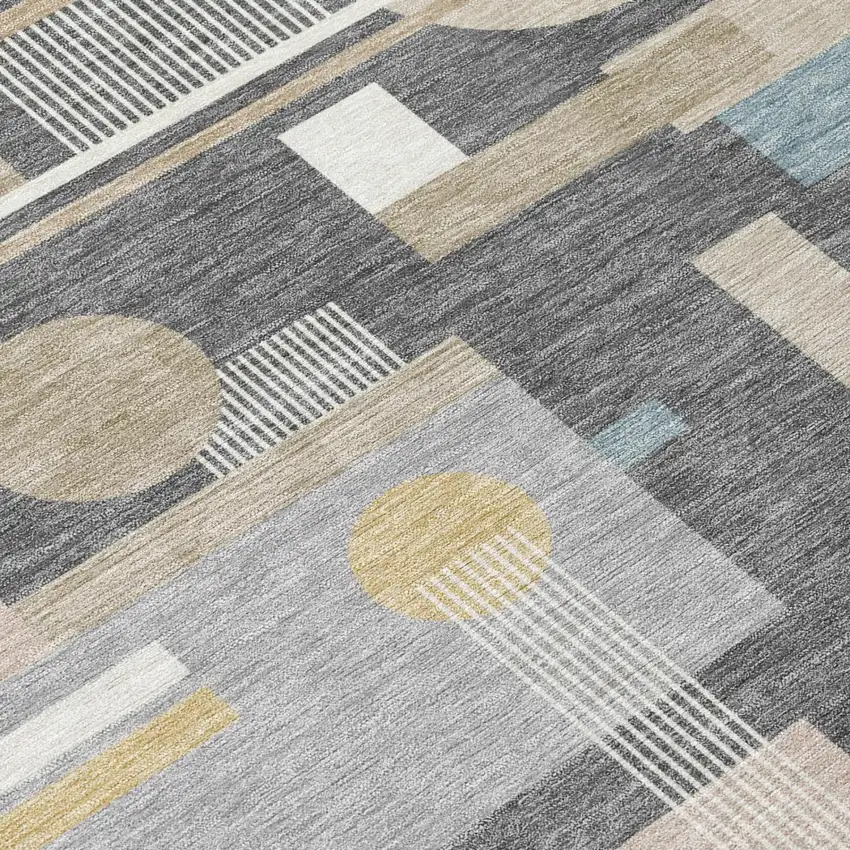 Gray And Graphite Geometric Washable Indoor Outdoor Area Rug Photo 4
