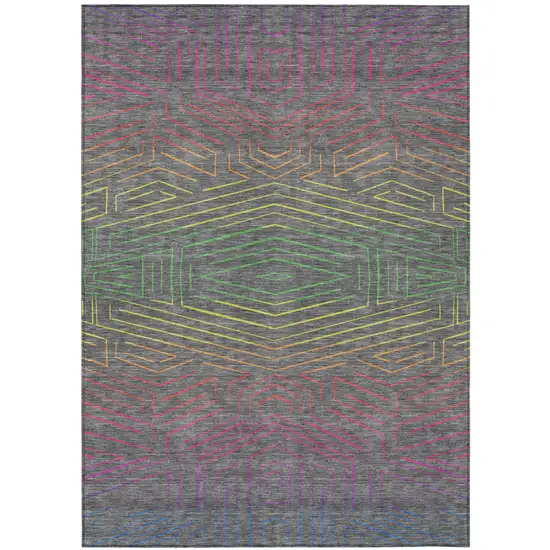 Gray And Graphite Geometric Washable Indoor Outdoor Area Rug Photo 2