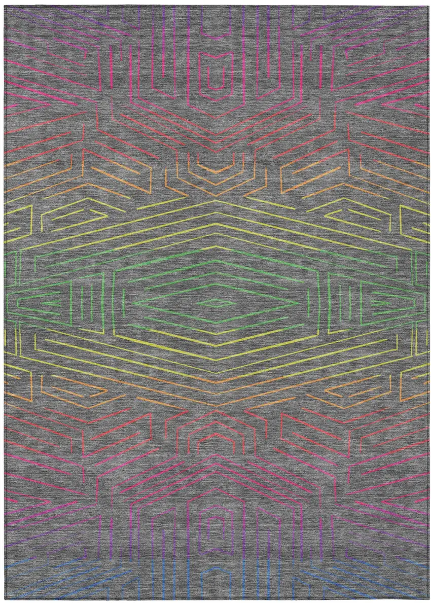 Gray And Graphite Geometric Washable Indoor Outdoor Area Rug Photo 2