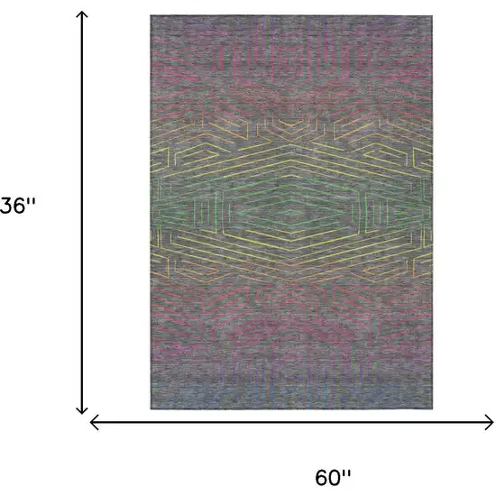 Gray And Graphite Geometric Washable Indoor Outdoor Area Rug Photo 5