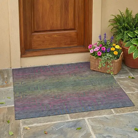 Gray And Graphite Geometric Washable Indoor Outdoor Area Rug Photo 1