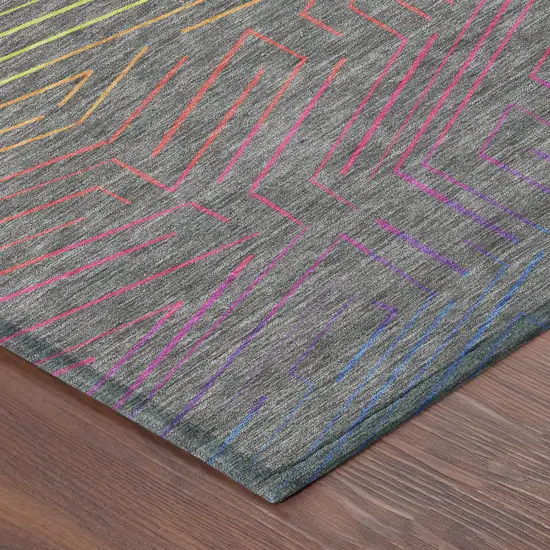 Gray And Graphite Geometric Washable Indoor Outdoor Area Rug Photo 3