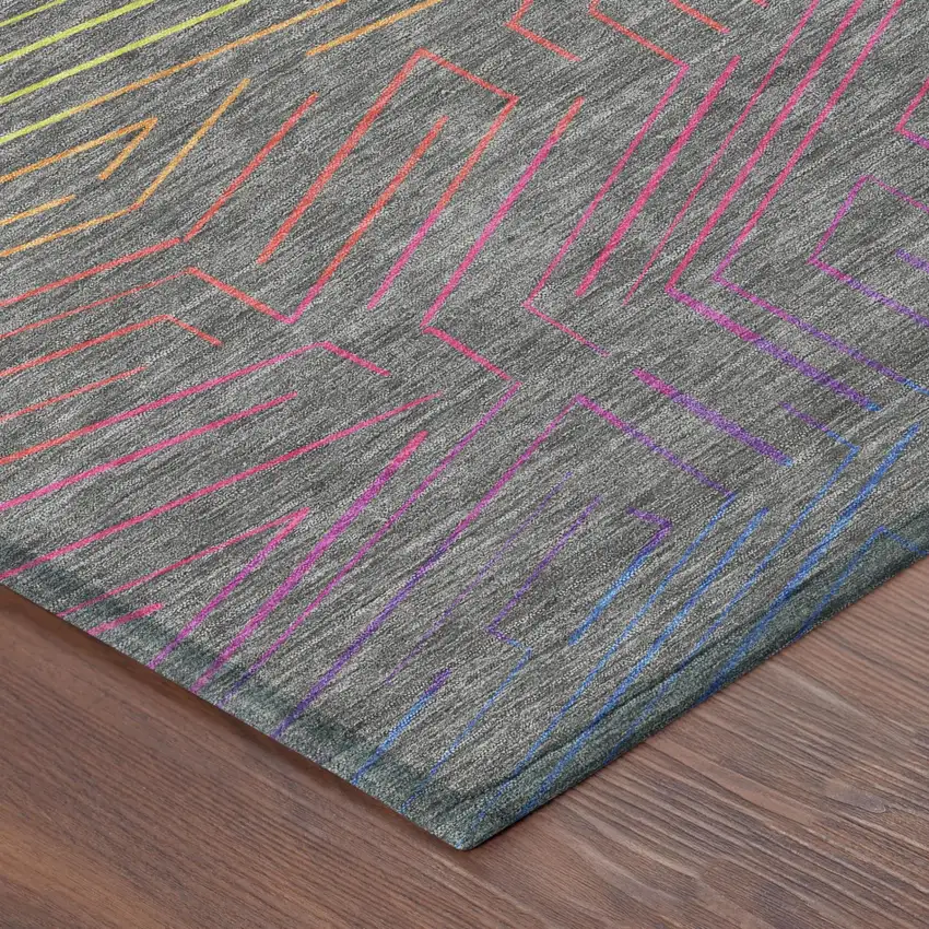 Gray And Graphite Geometric Washable Indoor Outdoor Area Rug Photo 3