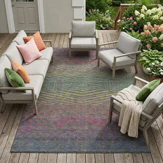 Gray And Graphite Geometric Washable Indoor Outdoor Area Rug Photo 1