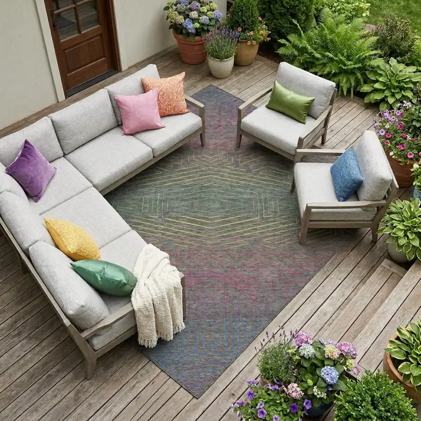 Gray And Graphite Geometric Washable Indoor Outdoor Area Rug Photo 1