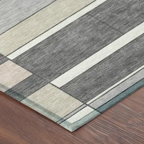 Gray And Graphite Geometric Washable Indoor Outdoor Area Rug Photo 3