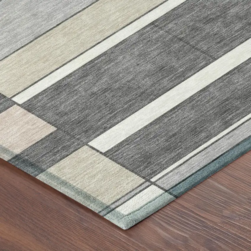 Gray And Graphite Geometric Washable Indoor Outdoor Area Rug Photo 3