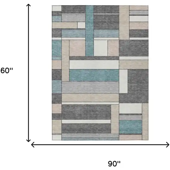 Gray And Graphite Geometric Washable Indoor Outdoor Area Rug Photo 5
