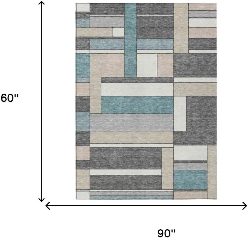 Gray And Graphite Geometric Washable Indoor Outdoor Area Rug Photo 5
