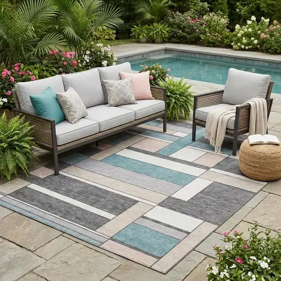 Gray And Graphite Geometric Washable Indoor Outdoor Area Rug Photo 1