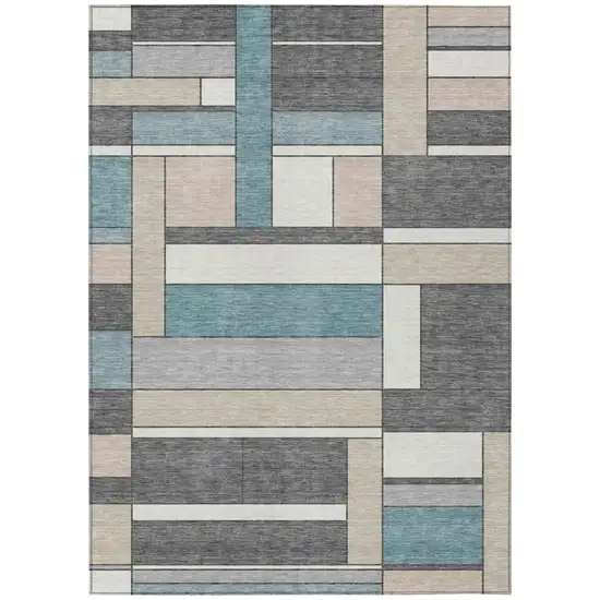 Gray And Graphite Geometric Washable Indoor Outdoor Area Rug Photo 2