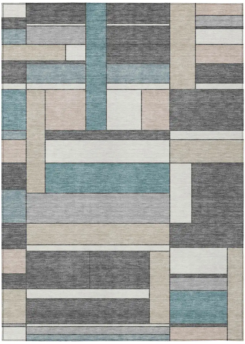 Gray And Graphite Geometric Washable Indoor Outdoor Area Rug Photo 2