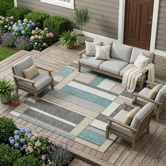 Gray And Graphite Geometric Washable Indoor Outdoor Area Rug Photo 1