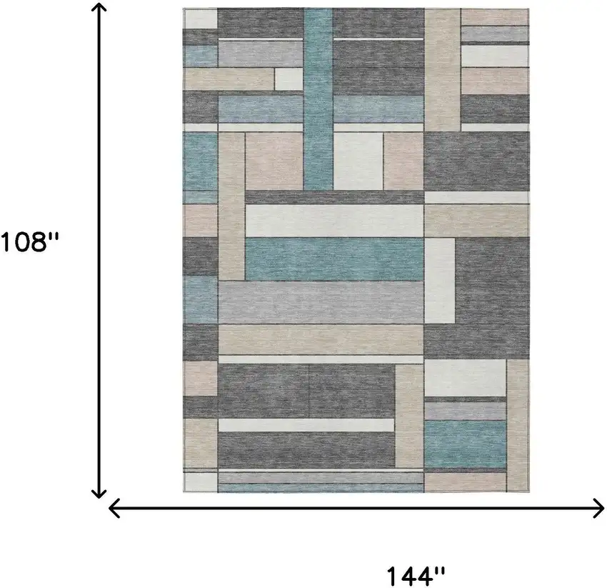 Gray And Graphite Geometric Washable Indoor Outdoor Area Rug Photo 5
