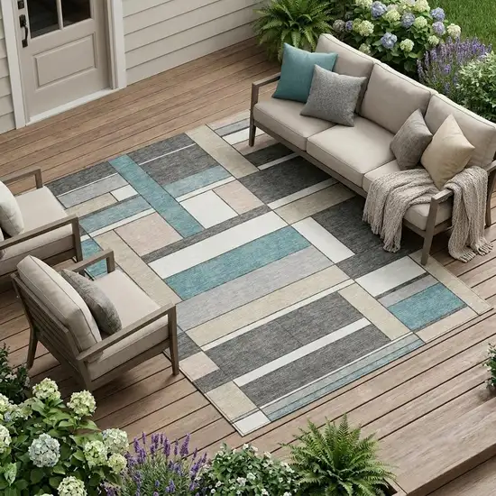Gray And Graphite Geometric Washable Indoor Outdoor Area Rug Photo 1