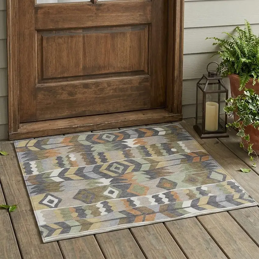 Gray And Graphite Geometric Washable Indoor Outdoor Area Rug Photo 1