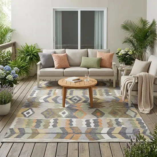 Gray And Graphite Geometric Washable Indoor Outdoor Area Rug Photo 1