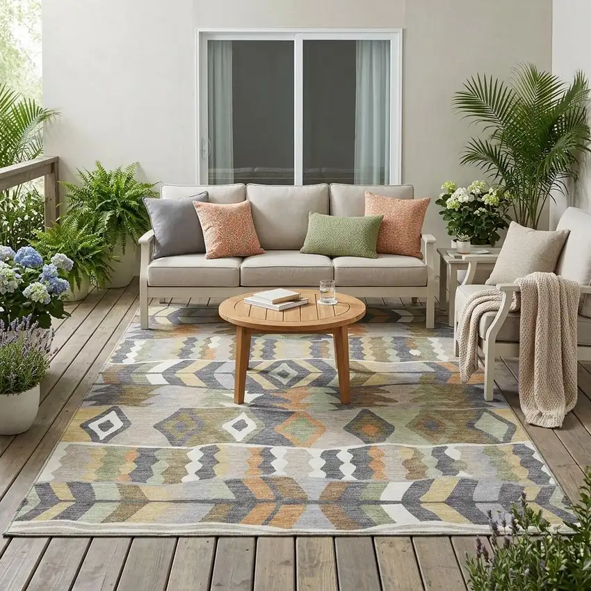 Gray And Graphite Geometric Washable Indoor Outdoor Area Rug Photo 1