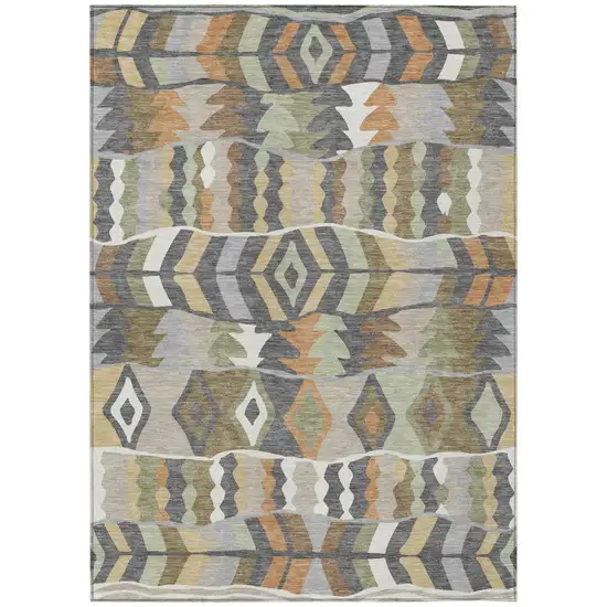 Gray And Graphite Geometric Washable Indoor Outdoor Area Rug Photo 2