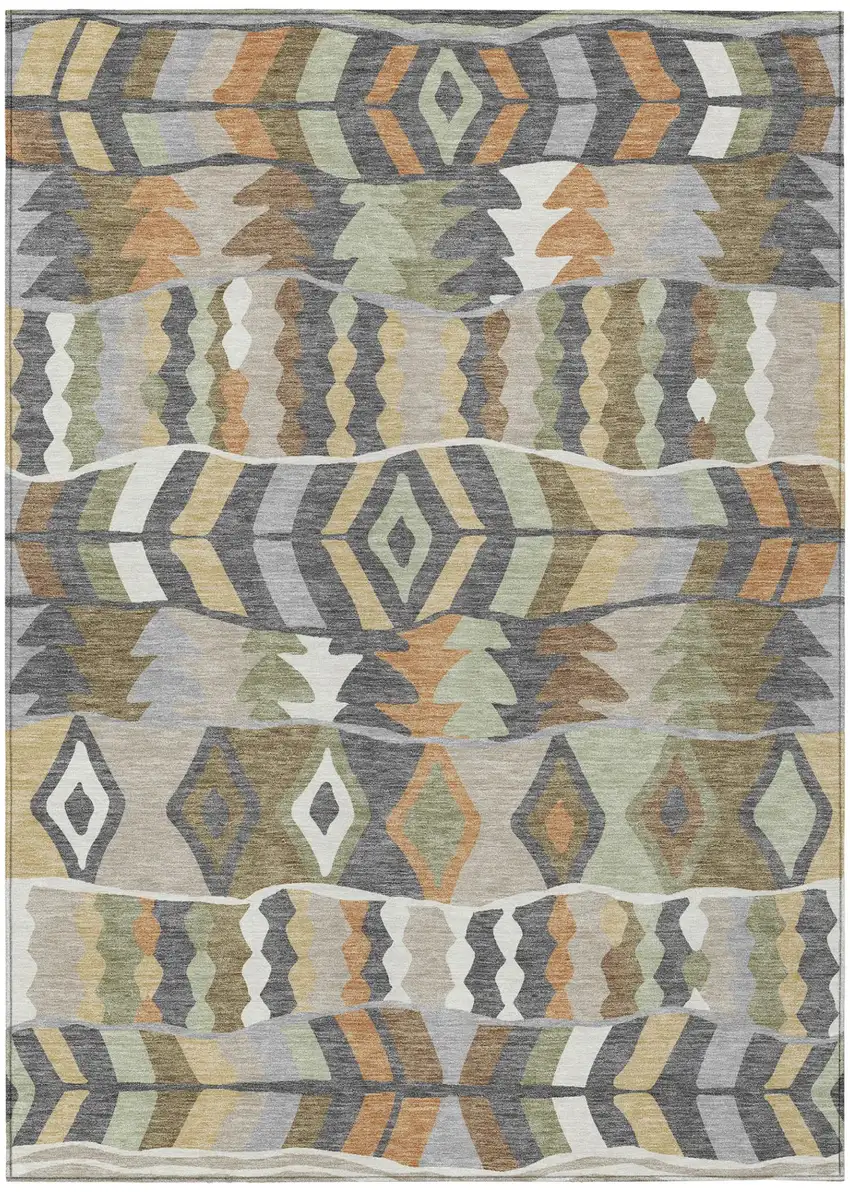 Gray And Graphite Geometric Washable Indoor Outdoor Area Rug Photo 2