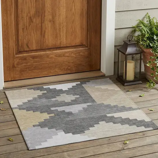 Gray And Graphite Geometric Washable Indoor Outdoor Area Rug Photo 1