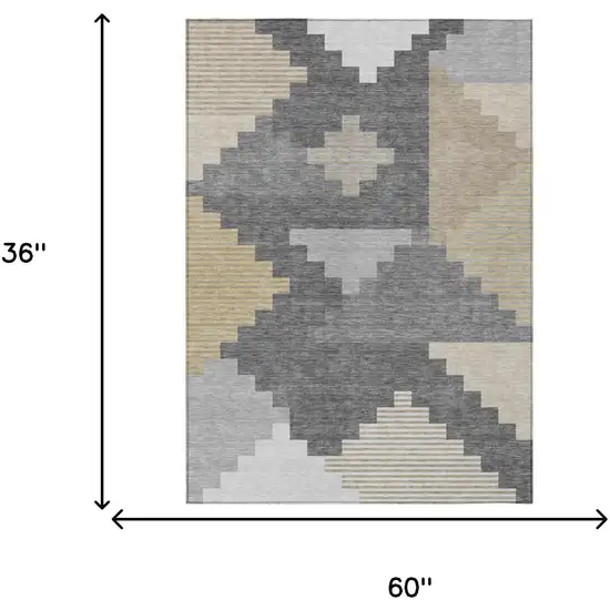 Gray And Graphite Geometric Washable Indoor Outdoor Area Rug Photo 5