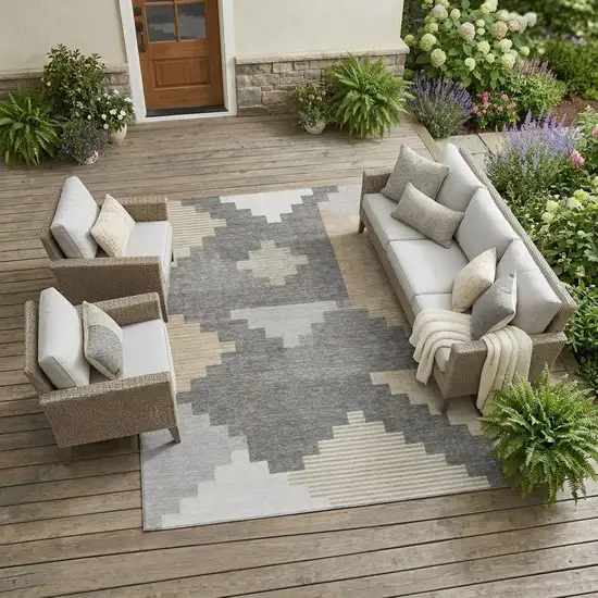 Gray And Graphite Geometric Washable Indoor Outdoor Area Rug Photo 1