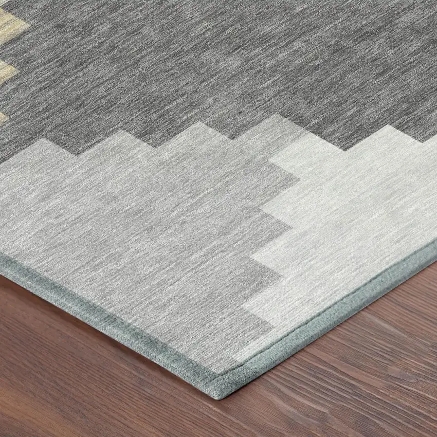 Gray And Graphite Geometric Washable Indoor Outdoor Area Rug Photo 3
