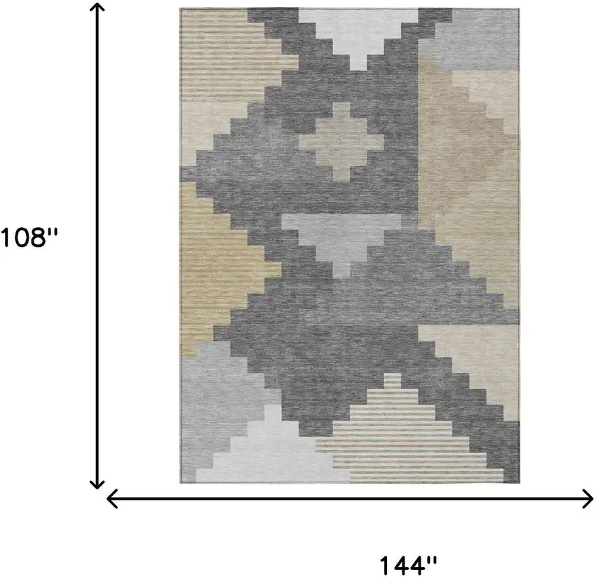 Gray And Graphite Geometric Washable Indoor Outdoor Area Rug Photo 5