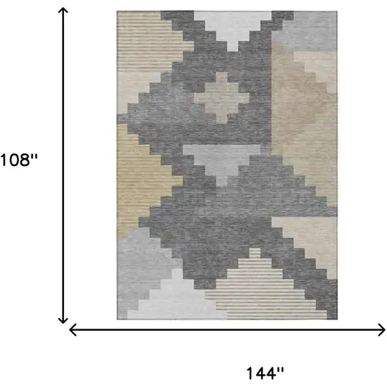 Gray And Graphite Geometric Washable Indoor Outdoor Area Rug Photo 5