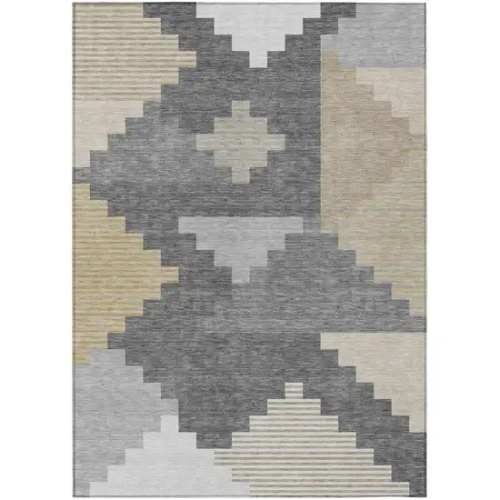 Gray And Graphite Geometric Washable Indoor Outdoor Area Rug Photo 2