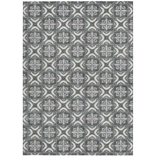Gray And Graphite Geometric Washable Indoor Outdoor Area Rug Photo 3
