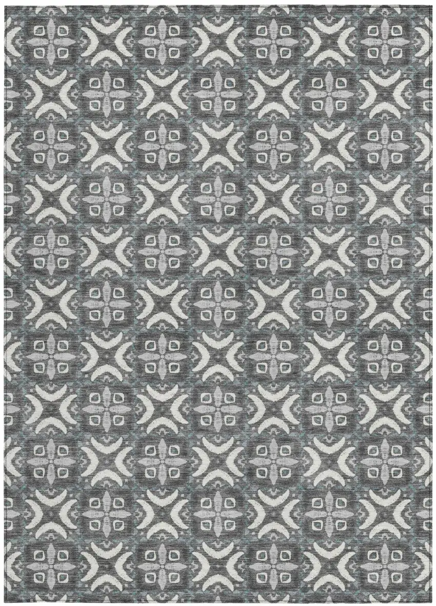 Gray And Graphite Geometric Washable Indoor Outdoor Area Rug Photo 3