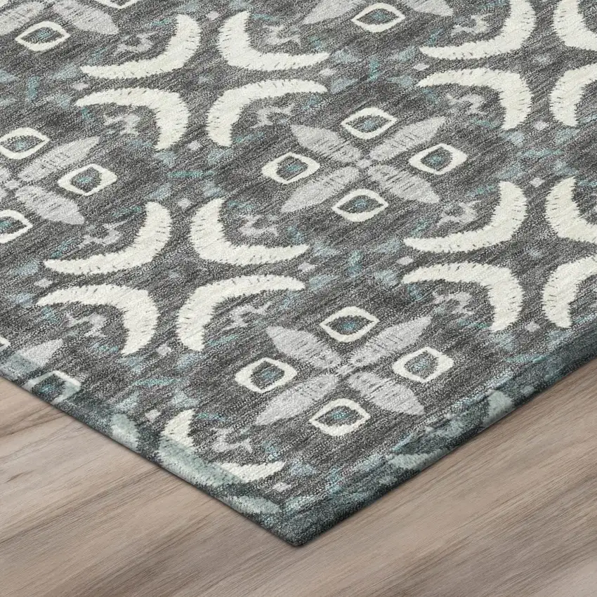 Gray And Graphite Geometric Washable Indoor Outdoor Area Rug Photo 4