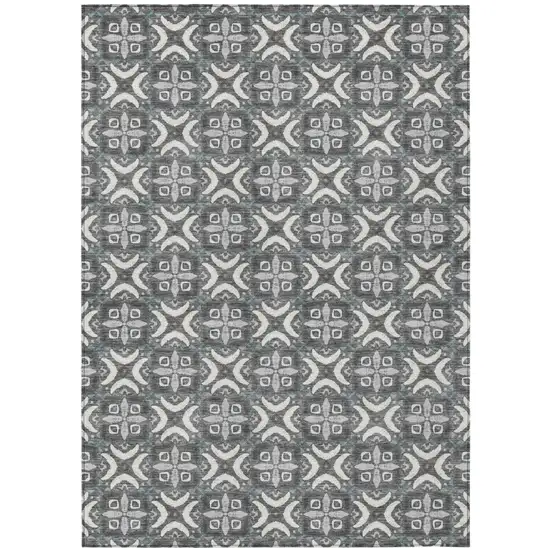 Gray And Graphite Geometric Washable Indoor Outdoor Area Rug Photo 2