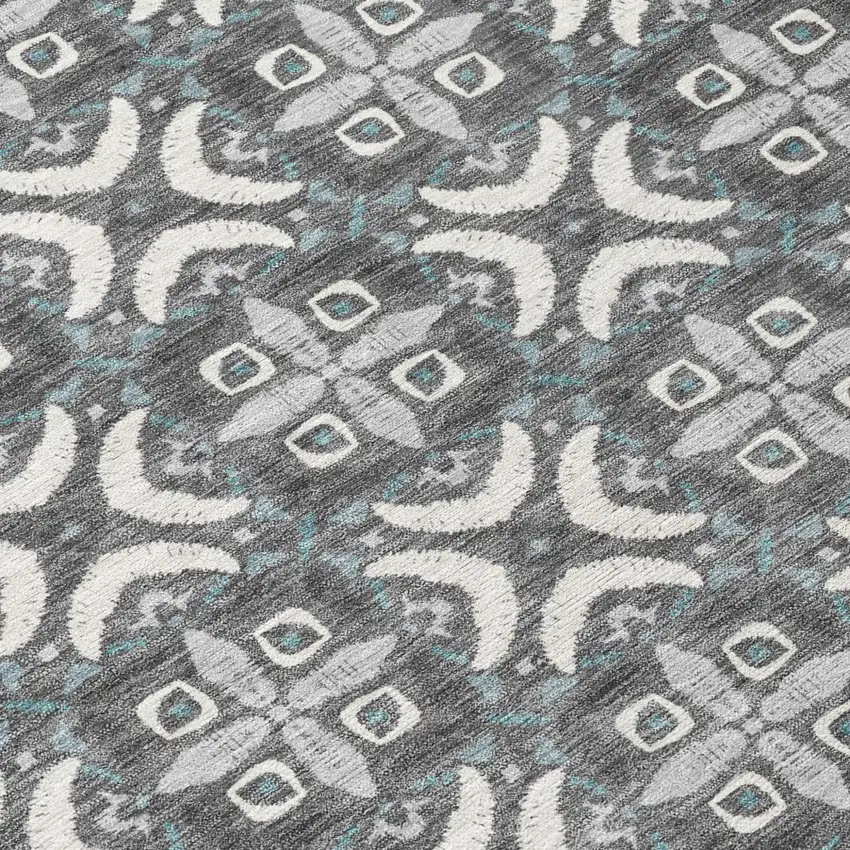 Gray And Graphite Geometric Washable Indoor Outdoor Area Rug Photo 5