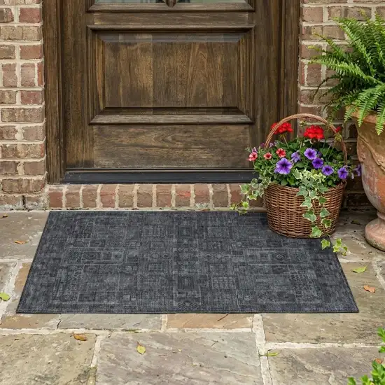 Gray And Graphite Oriental Washable Indoor Outdoor Area Rug Photo 1