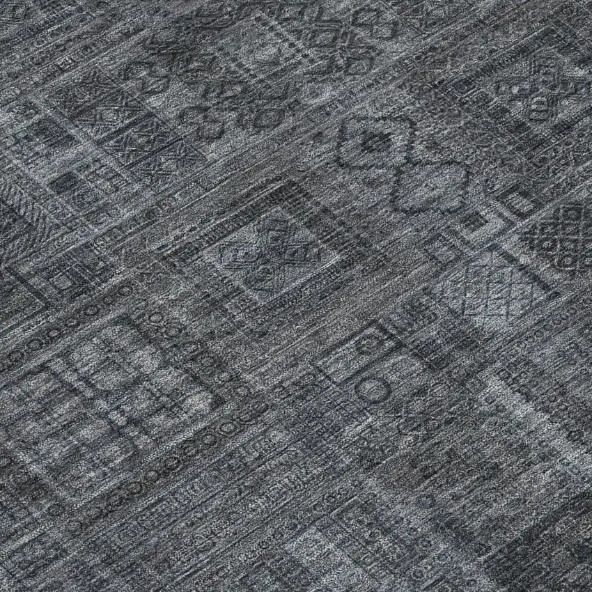 Gray And Graphite Oriental Washable Indoor Outdoor Area Rug Photo 4