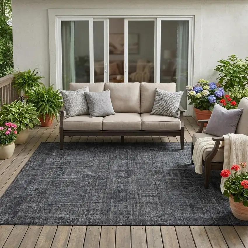 Gray And Graphite Oriental Washable Indoor Outdoor Area Rug Photo 1